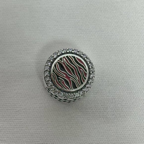 Pandora Pink Zebra Print String Charm Pendant, S925 Silver Jewelry - Picture 2 of 4